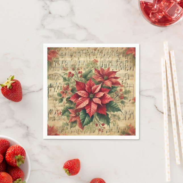 Antiquitätenblatt Musik Holiday Poinsettia Découpa Serviette (Beispiel)