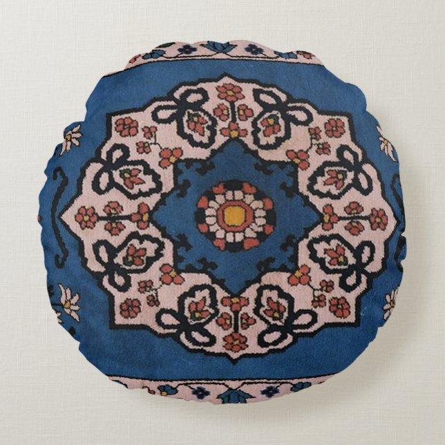 Antiquitätenblau Persisch, türkisches Teppichmuste Rundes Kissen (Vorderseite)