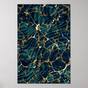 Antiquitätenbuchbinderei Marbled Endpaper Blue Mar Poster