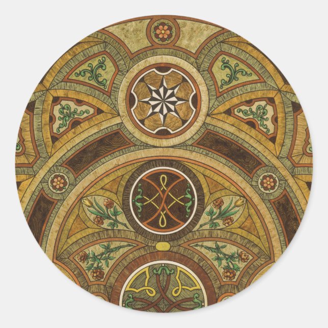 Antiquitätendekoration Holzdrucken Runder Aufkleber (Vorderseite)