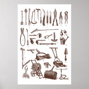 Antiquitätengartenwerkzeuge Gartenlieferladen Poster