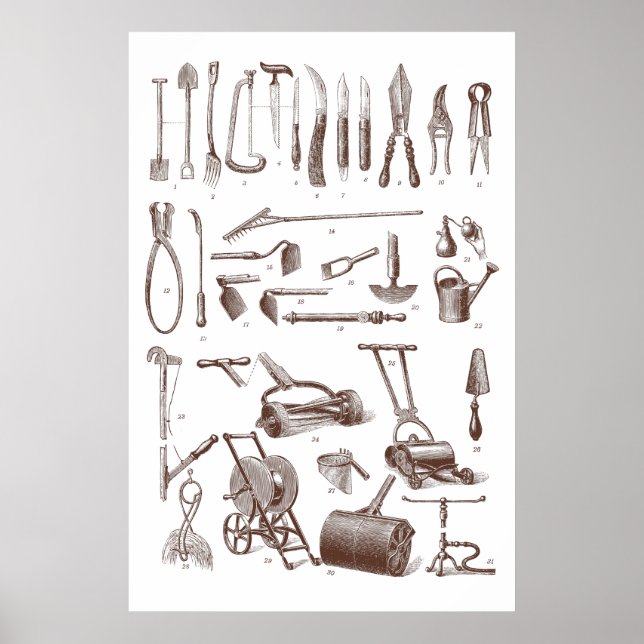 Antiquitätengartenwerkzeuge Gartenlieferladen Poster (Vorne)