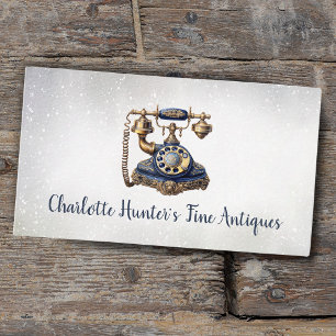 Antiquitätengeschäft, Vintages altes Telefon, Gold Visitenkarte