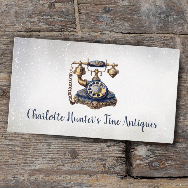 Antiquitätengeschäft, Vintages altes Telefon, Gold Visitenkarte (Von Creator hochgeladen)