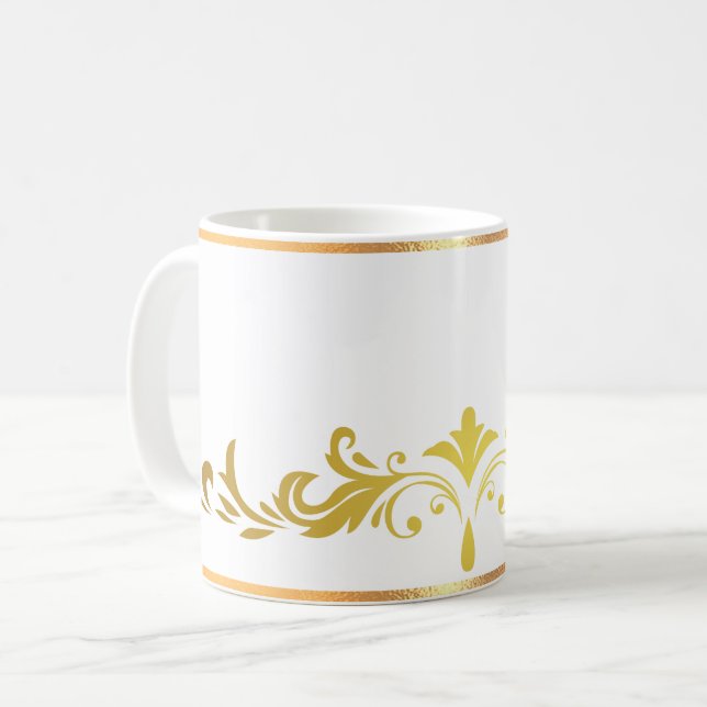 Antiquitätengold Rimmed Blumenkaffee Tasse (Vorderseite Links)