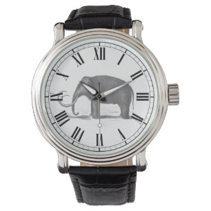 Antiquitätengravur aus Wooly Mammoth Roman Numeral Armbanduhr