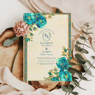 Antiquitätenhochzeit und Aquamarine Botanische Hoc Einladung