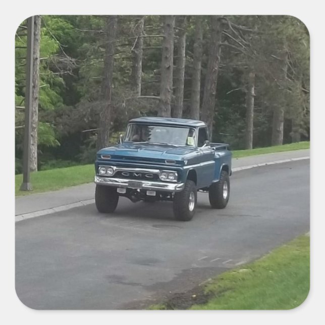Antiquitätenklassiker Blue GMC Lieferwagen Truck Quadratischer Aufkleber (Vorderseite)