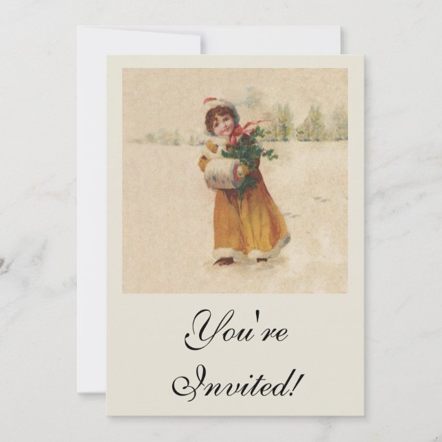 Antiquitätenmädchen Winterkind Einladung (Vorderseite)