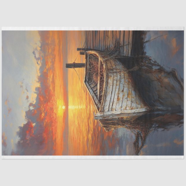 Antiquitätennetze für Boote am Anlegesteg Seidenpapier (Vorderseite)