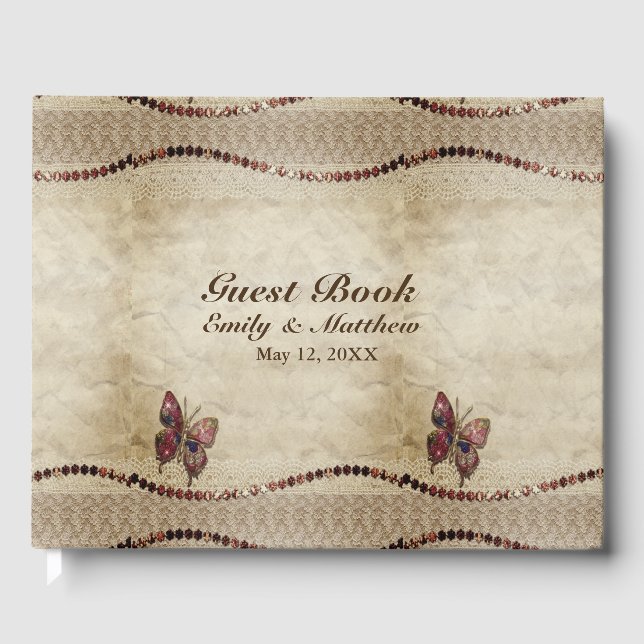 Antiquitätenparkett, Spitzen, schmale Perlen und S Gästebuch (Vorderseite)