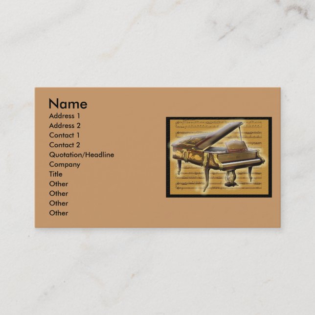 Antiquitätenpiano und Notation Visitenkarte (Vorderseite)