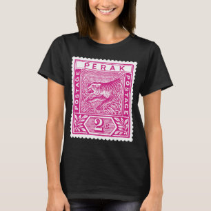 Antiquitätenpostage Briefmarke Perak Tiger in Rosa T-Shirt