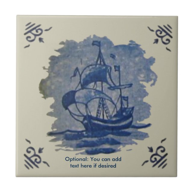 Antiquitätenreproduktion Delft Ship Tile Fliese (Vorderseite)