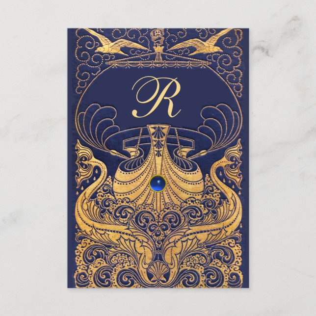 Antiquitätenschiff, Delphine, Gold, Navy Blue Begleitkarte (Vorderseite)