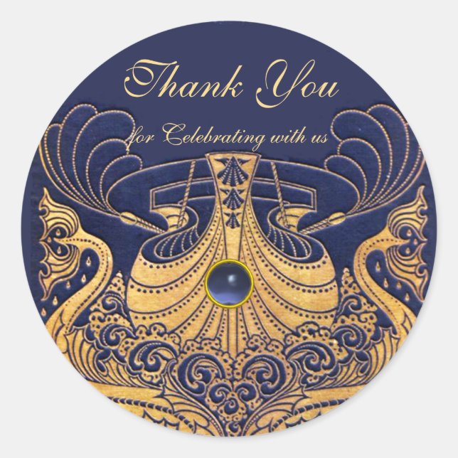 Antiquitätenschiff, Delphine, Gold, Navy Blue "Dan Runder Aufkleber (Vorderseite)