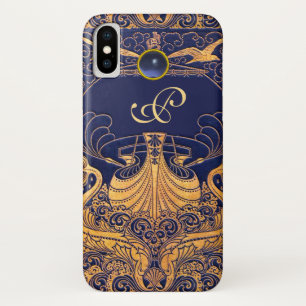Antiquitätenschiff, Delphine, Gold, Navy Blue Mono Case-Mate iPhone Hülle