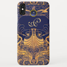 Antiquitätenschiff, Delphine, Gold, Navy Blue Mono