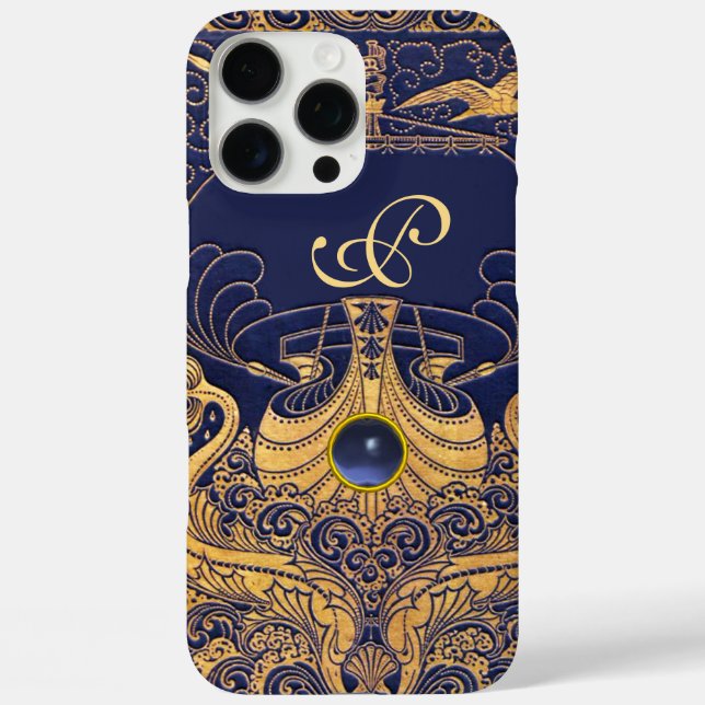 Antiquitätenschiff, Delphine, Gold, Navy Blue Mono Case-Mate iPhone Hülle (Rückseite)