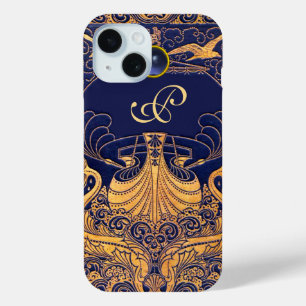 Antiquitätenschiff, Delphine, Gold, Navy Blue Mono Case-Mate iPhone Hülle