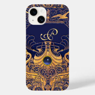 Antiquitätenschiff, Delphine, Gold, Navy Blue Mono Case-Mate iPhone Hülle