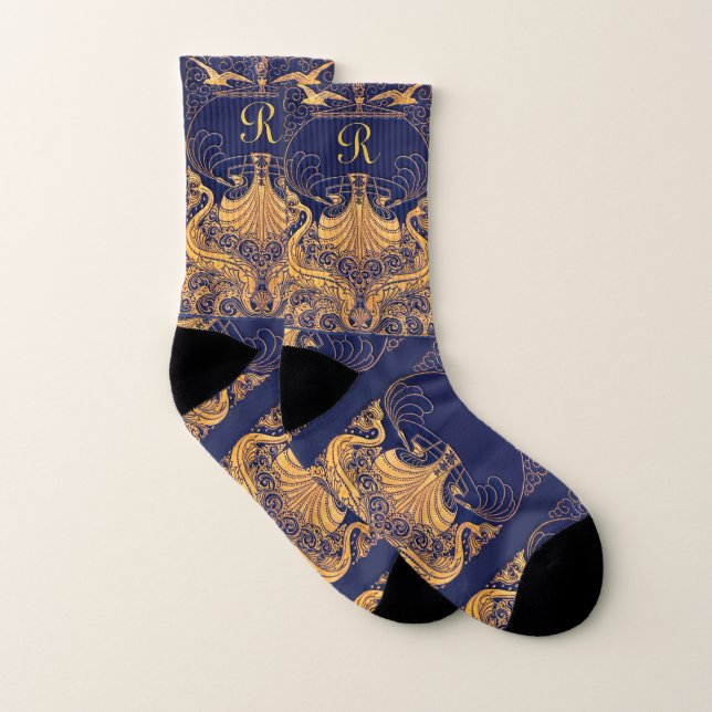 Antiquitätenschiff, Delphine, Gold, Navy Blue Mono Socken (Paar)