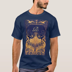 Antiquitätenschiff, Delphine, Gold, Navy Blue Mono T-Shirt