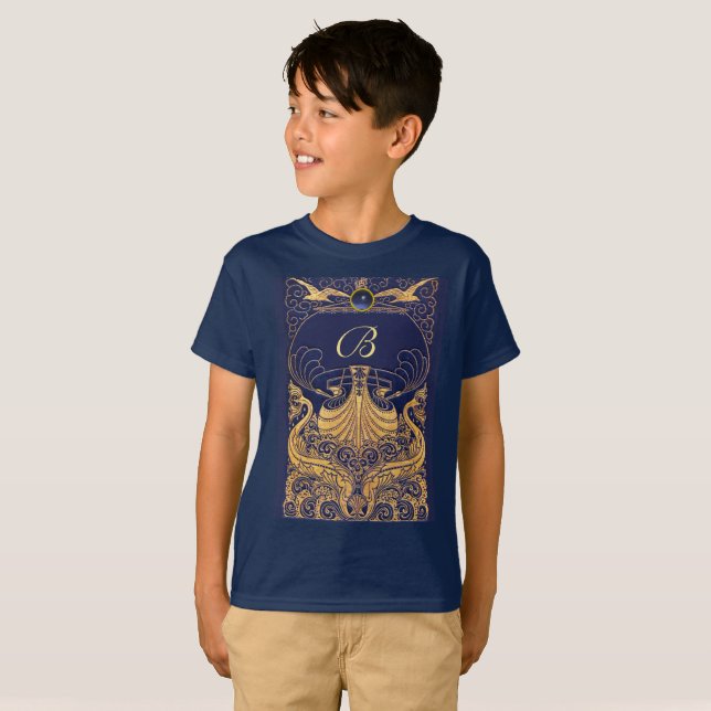 Antiquitätenschiff, Delphine, Gold, Navy Blue Mono T-Shirt (Vorne ganz)