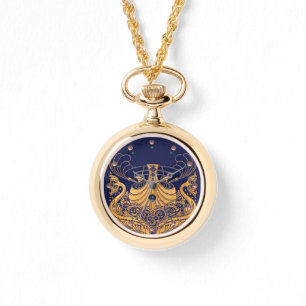 Antiquitätenschiff, Delphine, Gold, Navy Blue Naut Armbanduhr