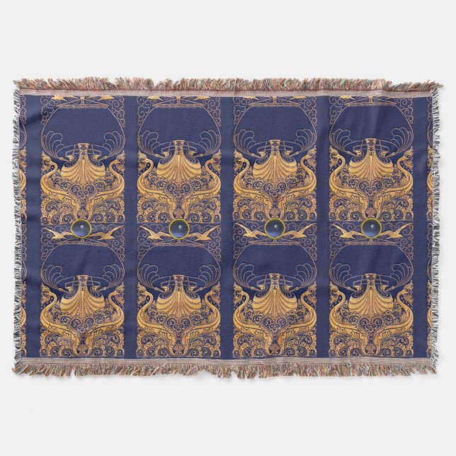 Antiquitätenschiff, Delphine, Gold, Navy Blue Naut Decke (Vorderseite)