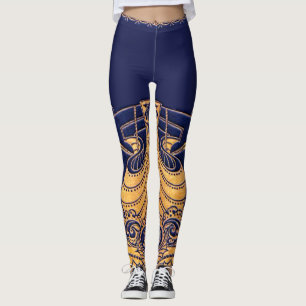 Antiquitätenschiff, Delphine, Gold, Navy Blue Naut Leggings