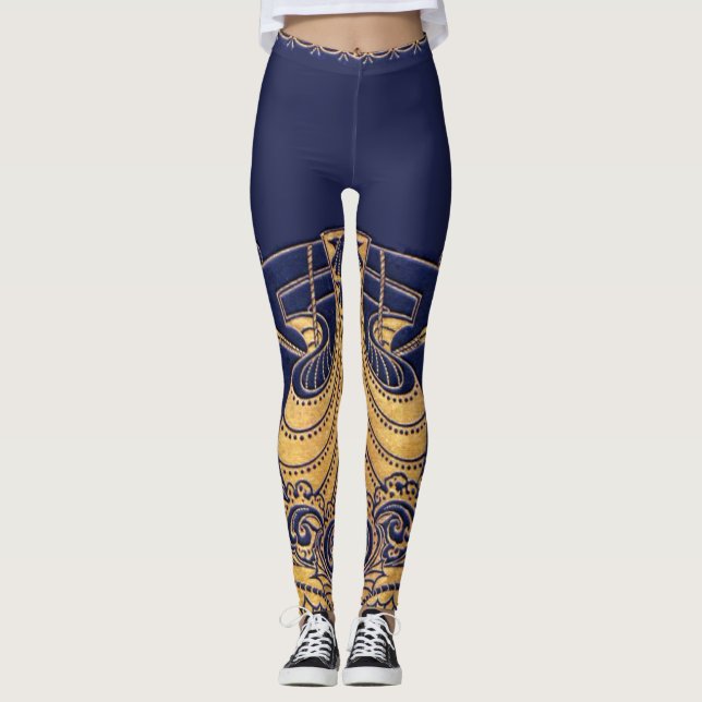 Antiquitätenschiff, Delphine, Gold, Navy Blue Naut Leggings (Vorderseite)