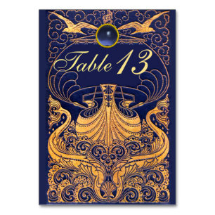 Antiquitätenschiff, Delphine, Gold, Navy Blue Naut Tischnummer