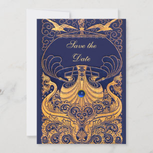 Antiquitätenschiff, Delphine, Gold, Navy Blue Save The Date