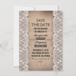 Antiquitätenspitze und rustikale Burlap speichern  Save The Date
