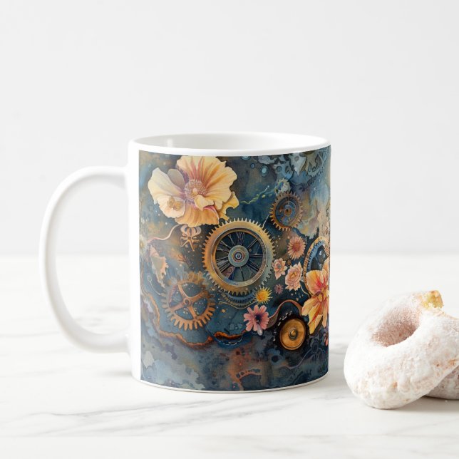 Antiquitätenszene der Blume Kaffeetasse (Mit Donut)