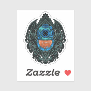 Antiquitätentauchhelm Emblem mit Hai Aufkleber