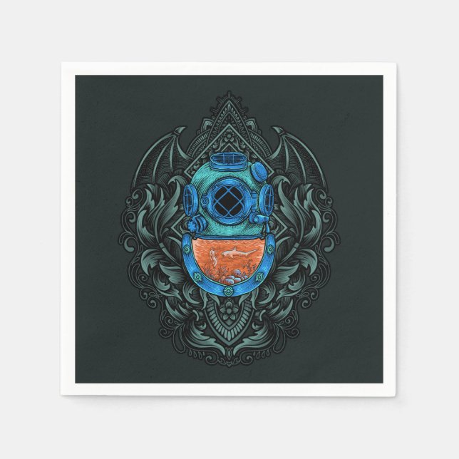 Antiquitätentauchhelm Emblem mit Hai Serviette (Vorderseite)