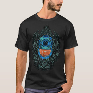 Antiquitätentauchhelm Emblem mit Hai T-Shirt
