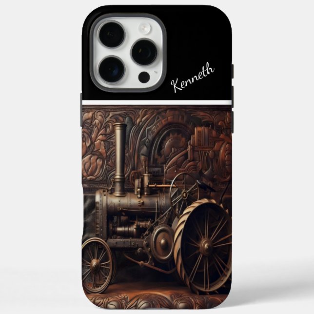 Antiquitätentraktor auf Leder Case-Mate iPhone Hülle (Rückseite)