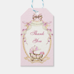 Antiquitätentransport Pink Gold Rose Gingham Geschenkanhänger