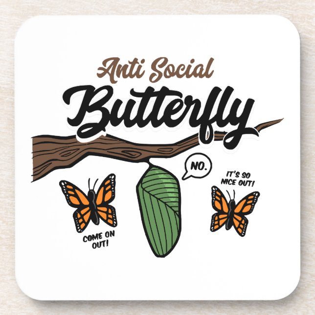 Antisozial Butterfly Getränkeuntersetzer (Vorderseite)