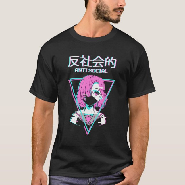 Antisozial Damwave Anime Girl Japanese Indie Alt T-Shirt (Vorderseite)