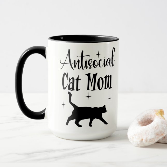 Antisoziale Katzenmutter Schwarze Katze Sterne Lus Tasse (Mit Donut)