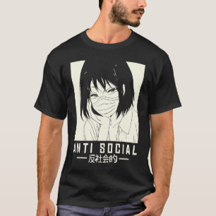 Antisoziales japanisches Girl-Illustration mit Fac T-Shirt