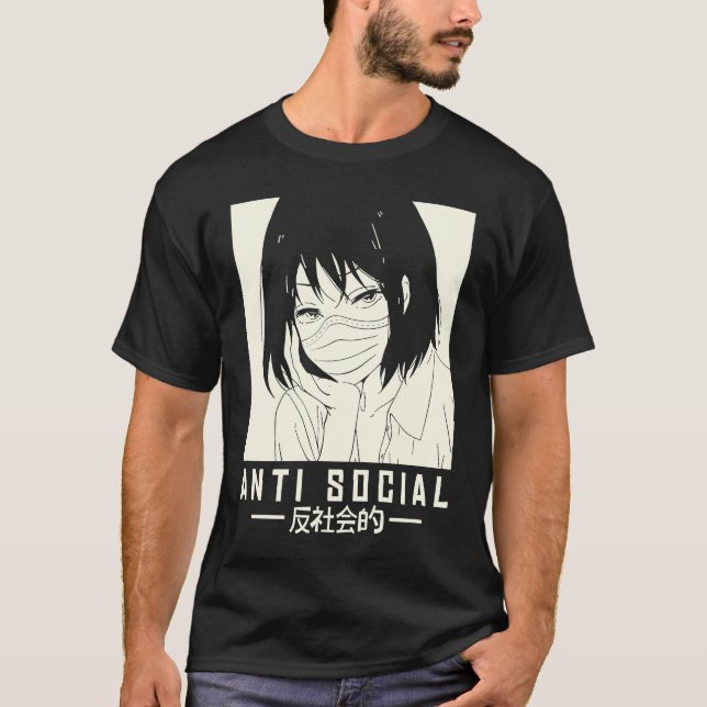 Antisoziales japanisches Girl-Illustration mit Fac T-Shirt (Vorderseite)