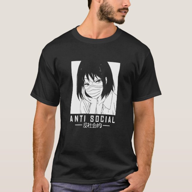 Antisoziales japanisches Mädchenbild mit Gesicht M T-Shirt (Vorderseite)