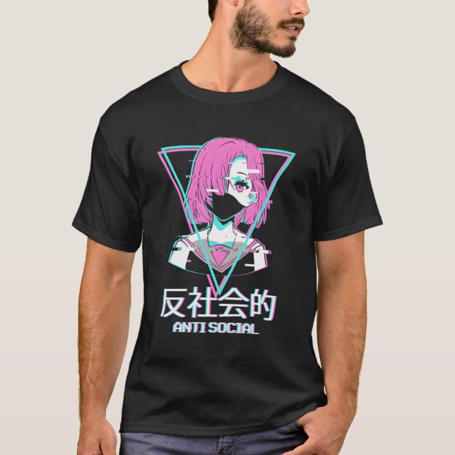Antisoziales Vaporwave Anime Japanische Ästhetik T-Shirt (Vorderseite)