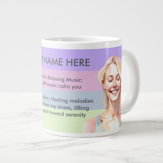 ANTISTRESS RELAX CALM GIRL YOGA CHAKRA Jumbo-Tasse (Vorderseite Rechts)