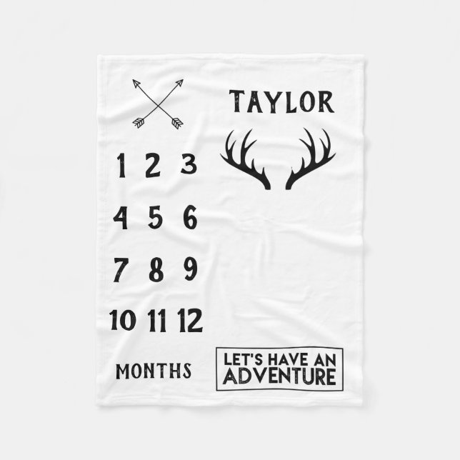 Antler Adventure Baby Boy Milestone Blanket Fleecedecke (Vorderseite)